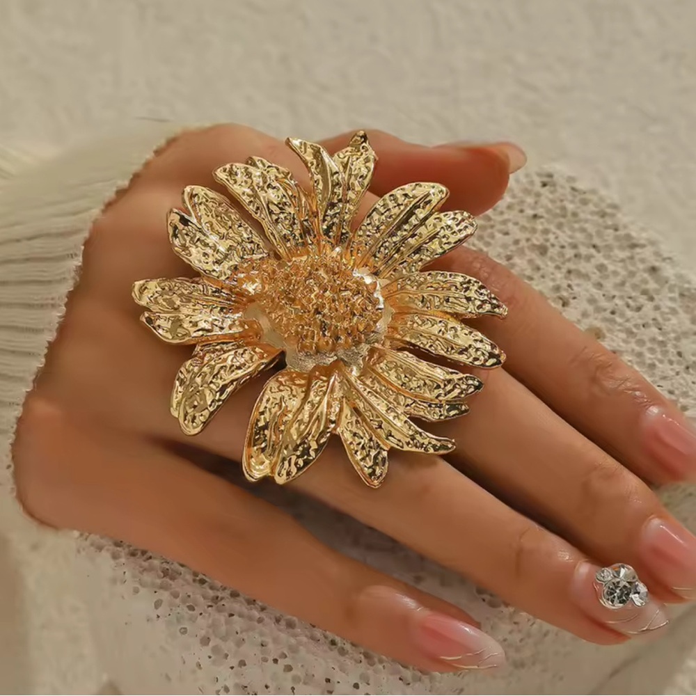 Gold Flower Statement Ring - image 1